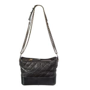 Chanel Black Smooth Calfskin Leather Aged Smooth Quilted Medium Gabrielle